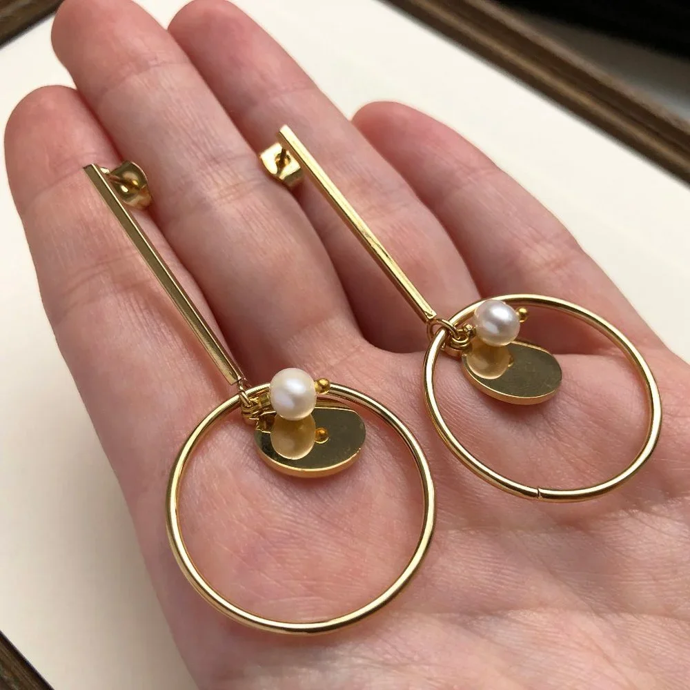 Accent dangle hoop earrings, large lightweight gold tone earrings
